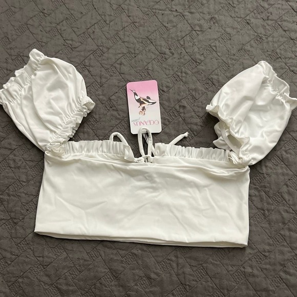 Oceanus x CINTA White Chakra Full Bikini M Hand Beaded Off-Shoulder Swimwear NWT - Picture 6 of 13